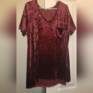 Velvet V-Neck Top in Burgundy